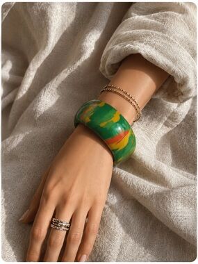 Vtg Chunky Bangle Bracelet Boho Rasta Swirl Boho Y2K Indie Sleaze Dopamine Vaca
